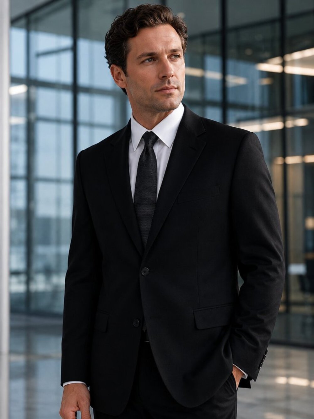 Hart Schaffner mens Marx 46R Black Wool Blazer Sport Coat Made USA